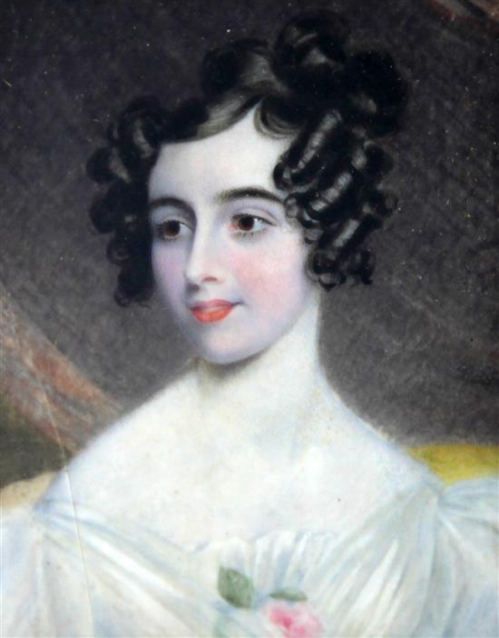 Charles Ford (1801-1870) Miniature of a young lady wearing a white dress, 3.25 x 2.5in.